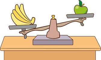using a weighing scale to balance bananas and apple vector