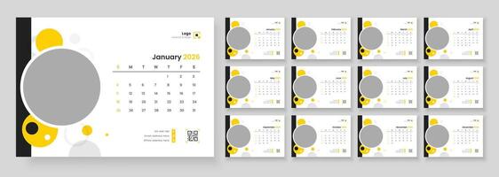 Desk Calendar Template 2026, New Year 2026 table calendar, Minimalist desk calendar 2026 template. Week start on Sunday. vector