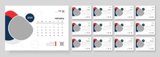 New Year 2026 table calendar. Desk Calendar Template 2026. Minimalist desk calendar 2026 template. vector