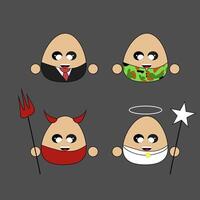 Four cartoon eggs with different outfits and hats vector