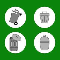Four icons of trash cans and garbage bins on a green background vector