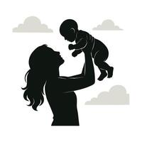Mother and Baby Silhouette in Soft Cloudy Sky vector