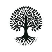 Stylized Tree of Life Silhouette with Leaves and Roots vector