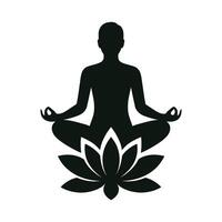 Person Meditating on Lotus Flower in Calm Sitting Pose Silhouette vector