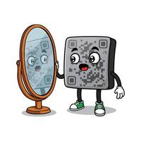 Surprised QR Code Clipart Looking in Mirror vector