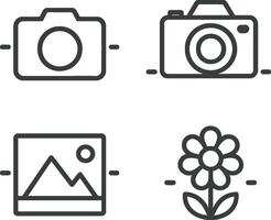 illustration featuring line icons of camera, photography, and floral elements in minimalist style with clear outlines vector