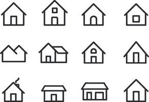 Collection of illustration line icons depicting various house designs for architecture and home design concepts vector