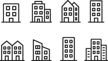 illustration of diverse city buildings displayed in a modern line icon style suitable for urban design projects and presentations vector