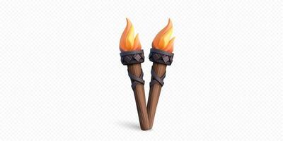 two flaming torches burning brightly vector