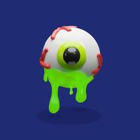 3D eyeball with bright green slime. Halloween spooky eye character with red veins, shiny surface, and gooey dripping slime. illustration for holiday decor, creepy invitations, or scary party. vector