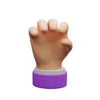 A 3D cartoon-style clenched hand in a gesture designed to hold or grab objects. Perfect UI elements, app icons, mobile games, digital interfaces, mockups, and playful three-dimensional illustrations. vector