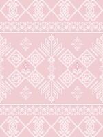Soft Pink Thai Pixel Seamless Pattern. Minimal Folk Floral Design. A gentle blend of tradition and modern aesthetics, ideal for fabric design, wedding prints, and feminine branding. vector