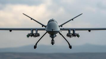 Unveiling the Power of Military Drones A Technological Marvel in Aerial Warfare. High tech drone technology, advanced weaponry, and strategic military applications. photo