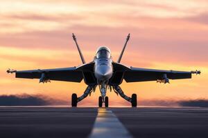 Majestic Fighter Jet at Dawn on Runway photo