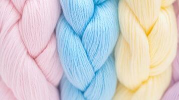 of Multi Colored Yarn Braid. Soft Pastel Colors for Knitting and Crochet Projects. photo