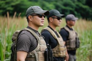 Military Personnel in Tactical Gear, Focused and Ready for Action photo