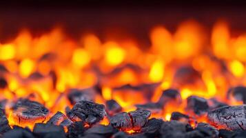 Intense Heat of Burning Charcoal Briquettes A View of Glowing Embers photo