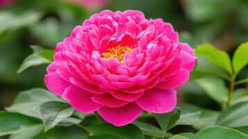 Radiant Pink Peony in a Lush Garden Setting photo