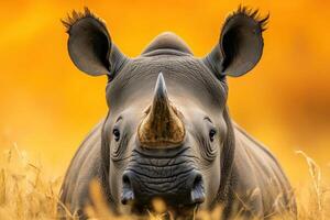 Majestic White Rhinoceros Portrait in Golden Hour Light photo