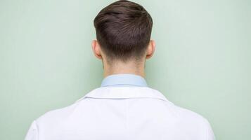 Professional Man in White Coat Back View. Formal Portrait. Simple Minimalist Style. photo