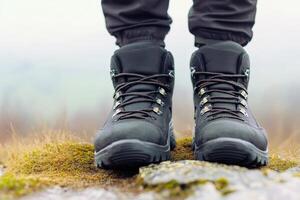 Stylish Hiking Boots on a Rocky Mountain Path photo