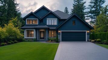 Stunning Modern House Exterior in a Lush Garden Setting photo