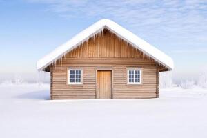 Scenic Winter Cabin in a Snowy Landscape photo