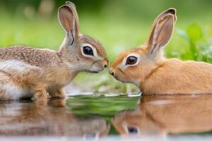 Two Rabbits in a Pond, Nature's Embrace photo