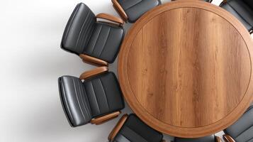 Elegant Round Conference Table with Black Leather Chairs photo