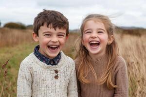 Joyful Children Laughing in a Field photo