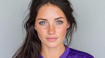 Portrait of a Woman with Freckles and Blue Eyes photo