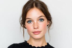 Stunning Woman with Vibrant Blue Eye Makeup photo