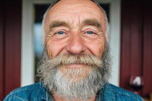 A Portrait of a Smiling Senior Man with a Majestic Beard photo