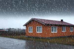 Rainy Day View of an Orange House photo