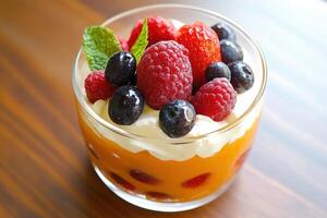 A Vibrant Medley of Fresh Berries and Whipped Cream, A Delightful Dessert Experience photo