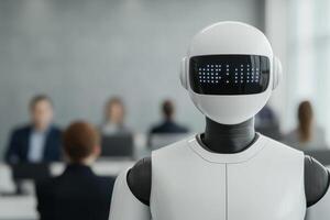 Futuristic Robot in Modern Office Setting A Glimpse into the Future of Work photo