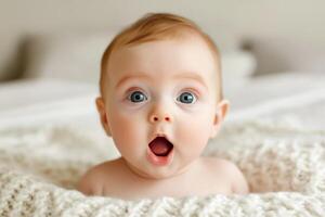 Baby with a surprised expression, a precious moment captured photo