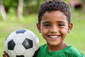 Joyful Boy with Soccer Ball A Happy Child Playing photo