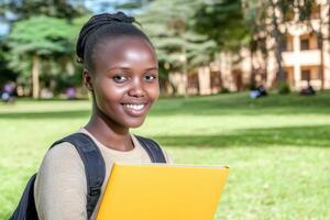 Smiling Student Holds Books in a Campus Setting photo