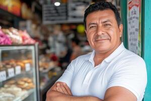 Proud Bakery Owner in a Vibrant Market photo