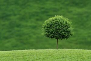 Serene Green Tree in Lush Landscape. A Peaceful Nature Scene. photo