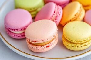 Vibrant Macarons A Colorful Sweet Treat Displayed photo