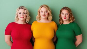 Three Women Radiating Confidence in Vibrant Colors photo