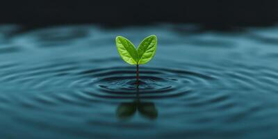A Tiny Sprout Emerging from Water A Symbol of Renewal and Hope photo