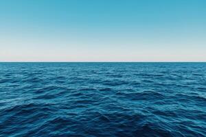 Ocean Horizon A Serene Seascape of Tranquil Blue Waters Under a Clear Summer Sky. Perfect for travel, vacation, and relaxation themes. Evokes peace and serenity. photo