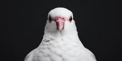 Stunning Portrait of a White Dove A Symbol of Peace and Serenity. The image showcases the bird's delicate feathers and captivati photo