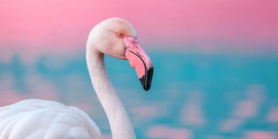 Flamingo in a Dreamy Pink and Teal Setting A Stunning Wildlife Portrait. The elegant bird's vibrant colors are showcased against photo