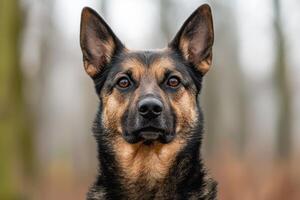 Majestic German Shepherd Dog Portrait A Captivating Look into the Eyes of a Loyal Canine Companion. A stunning image showcasing t photo