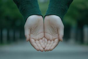 Open Hands A Symbol of Giving, Care, and Support. An evocative image representing hope, charity, compassion, and the human spirit photo