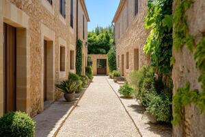 Serene Courtyard of a Historic Stone House Picturesque Mediterranean Architecture, Vacation Getaway, European Village Charm, Rusti photo